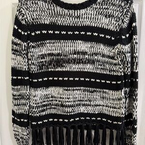 MINKPINK Black and White Striped Fringe Sweater